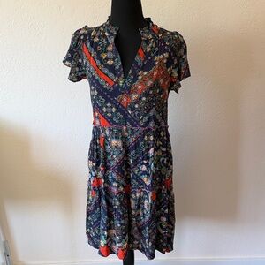 NWT Anthropologie Navy and Red Floral Mini Dress SIZE XS